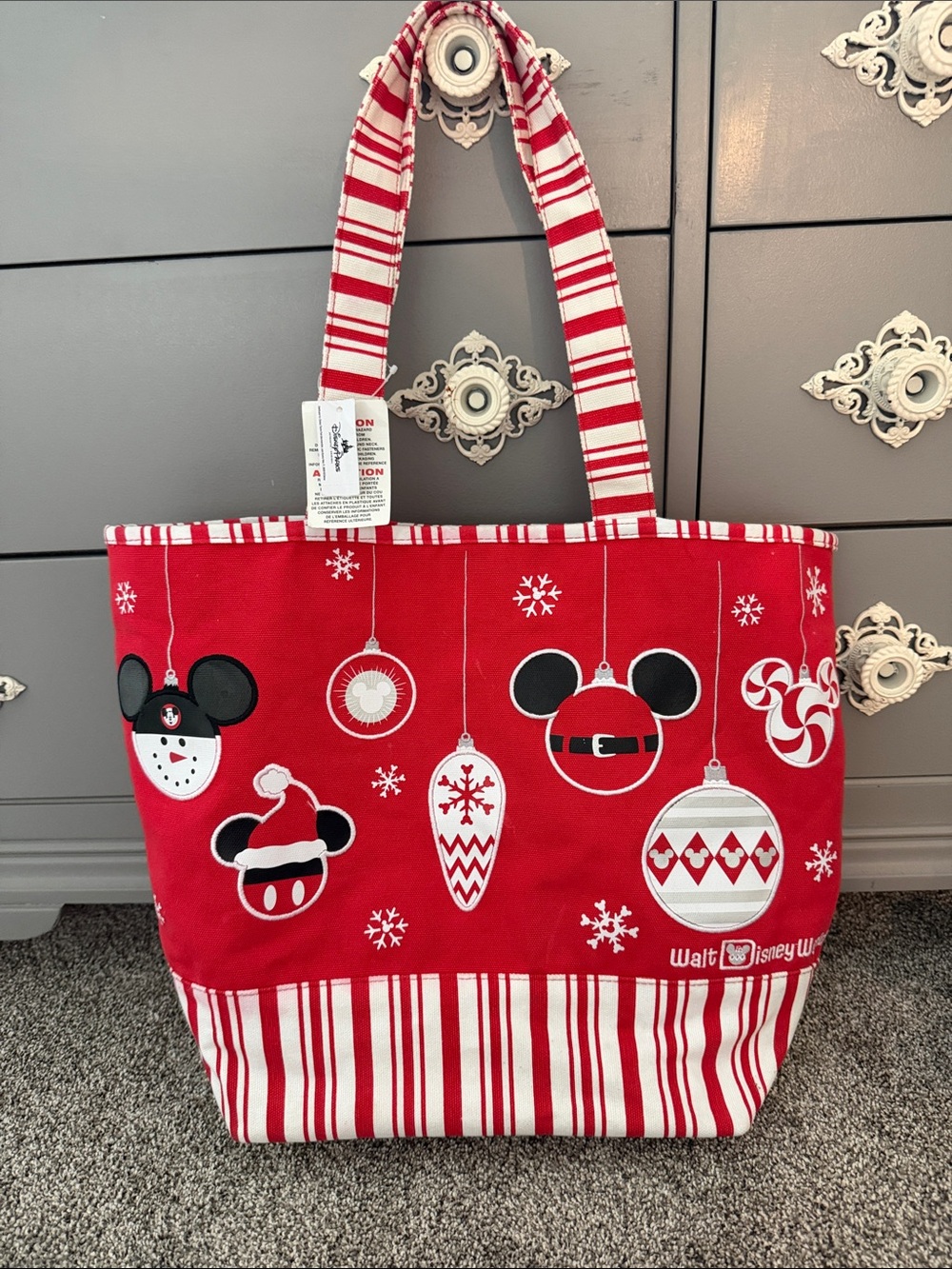 Disney Red and White Mickey Ornament Holiday Tote